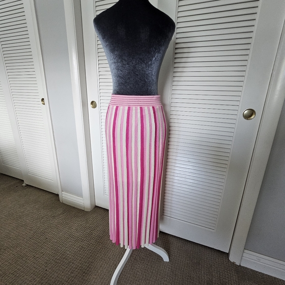 Express Pink and Cream skirt. Pleated with vertical stripes midi length lined. M - Picture 4 of 5